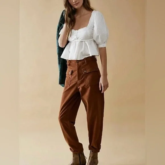 Free People Kyo Carpenter Corduroy Pants Olive size 2 - Picture 2 of 7